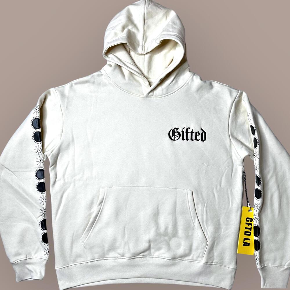 NWT GFTD LA Ollie Embroidered Pullover Hoodie Cream Mens S